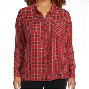 Terra & Sky Red Timeless Classic Plaid Button-Down Shirt – Size 0X (14W)